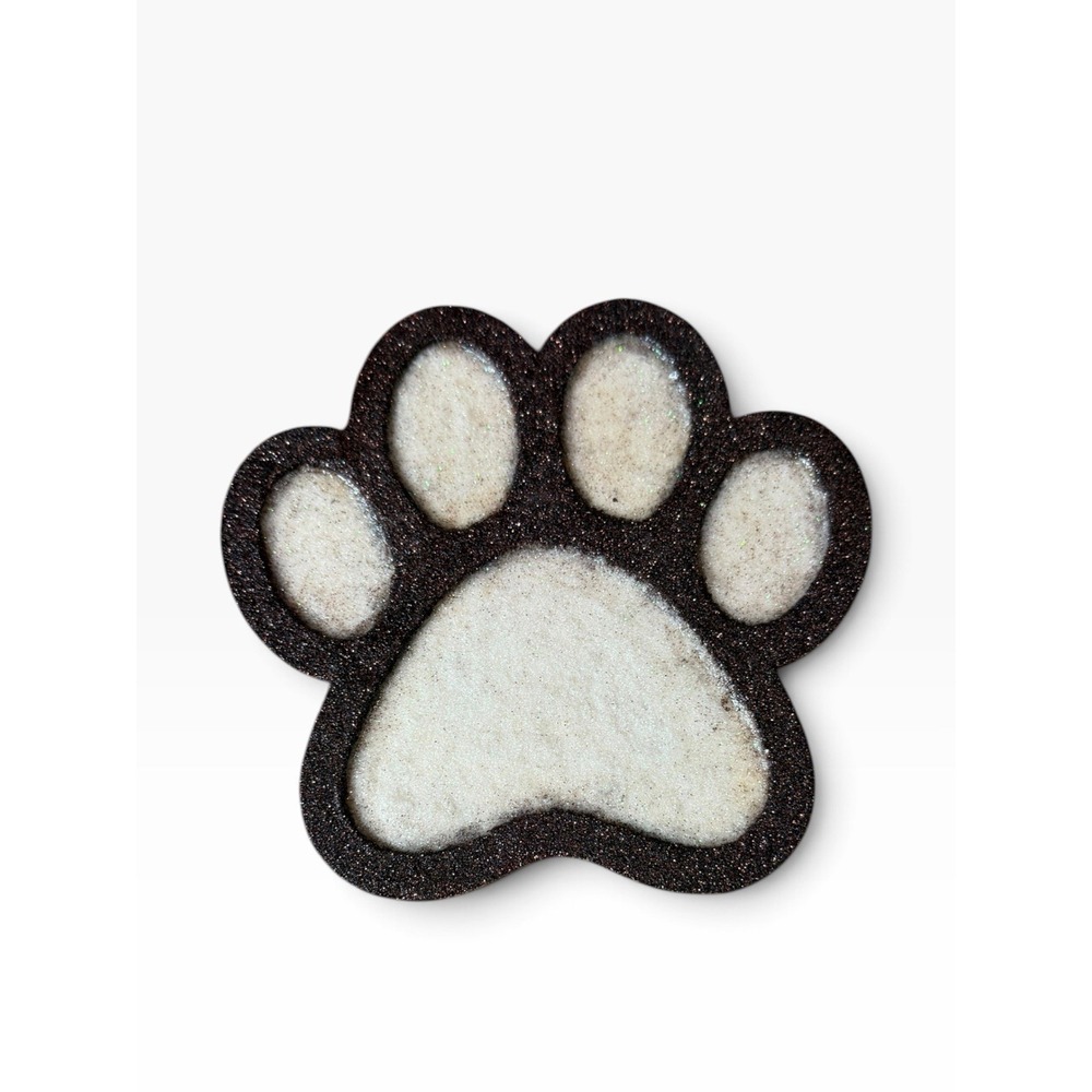 Hand Crafted Wood Paw Print Home Decor Sign  brown white glitter